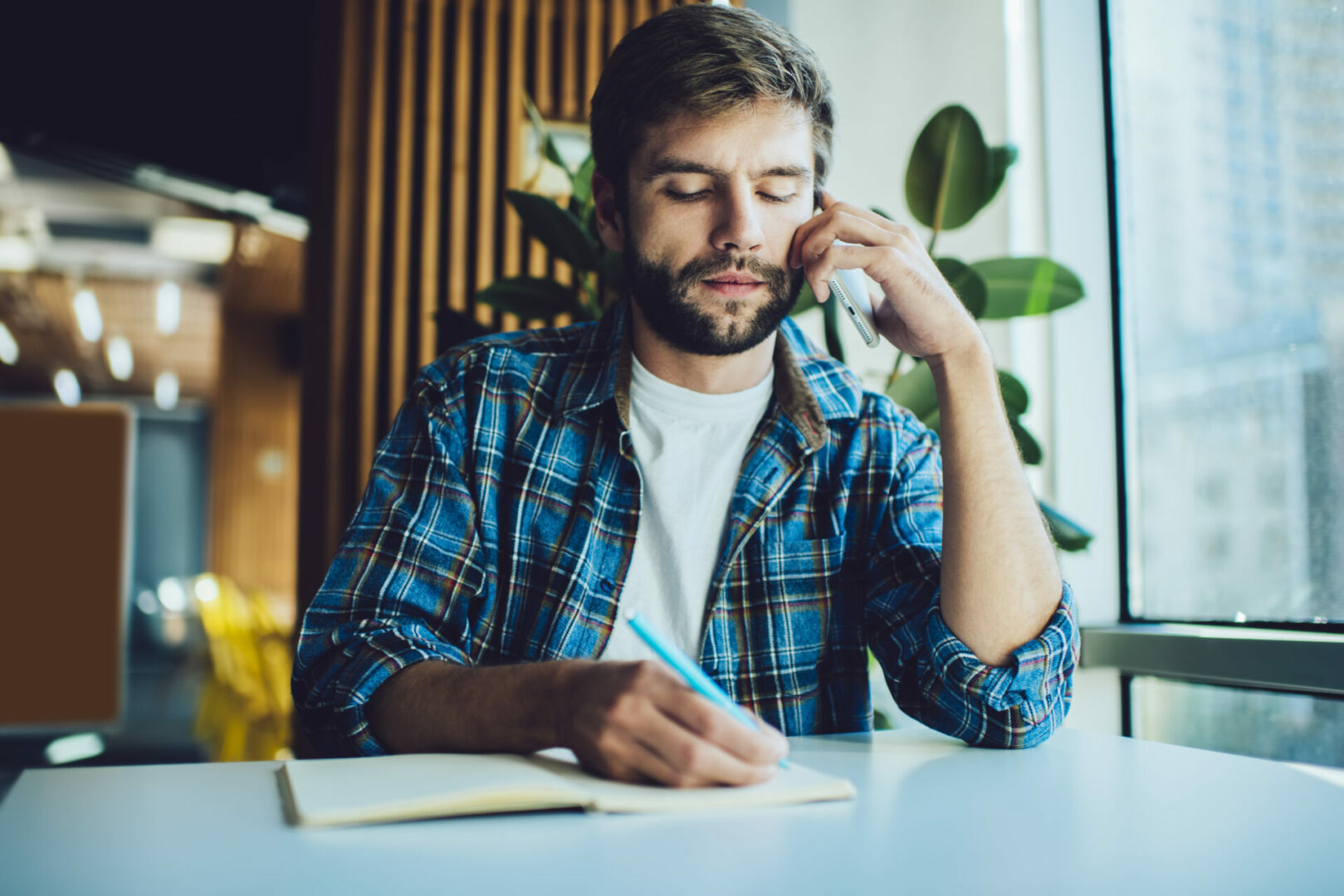 Young hipster guy calling to colleague for talking 2025 03 24 20 46 46 utc